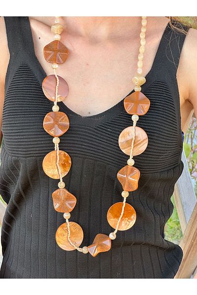 Gönülden Tasarım Natural Stone Bone Women's Long Necklace 43 cm
