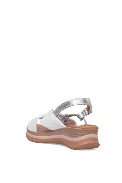 Ayakkabı Fuarı Elit Zeyn 8066 Women's Genuine Leather Wedge Heel Sandals White