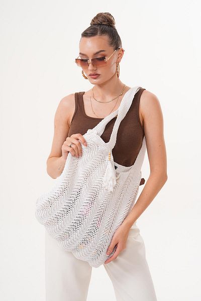 ŞİMAL Women's Tassel Detailed Knitwear Knitted Bag 60070 -