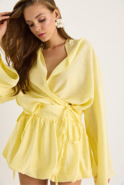 Bianco Lucci Women's Mini Balloon Skirt with Binding Detail Kimono Top and Bottom Set 60434 60283137