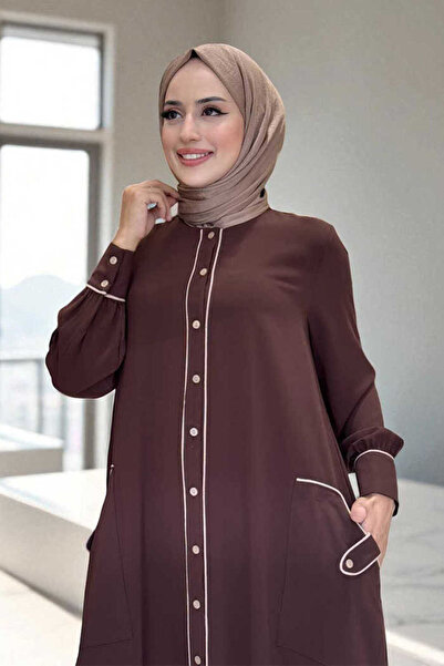 Bym Fashion Floor-Length Buttoned Ferace Dress 3975 Brown