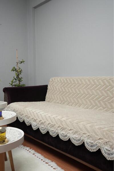 DECORA CASA HOME COLLECTİON Husă de scaun din bumbac de pluș brodat cu dantelă, cu bază de burete, husă de canapea/sofa anti-alunecare |