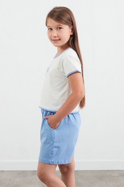 Fulla Moda Heart Printed Ribbed Girl's Shorts Set