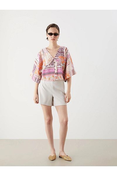 LC Waikiki Lcw Vision Double Breasted Collar Patterned Modal Blend Crop Blouse (S5)