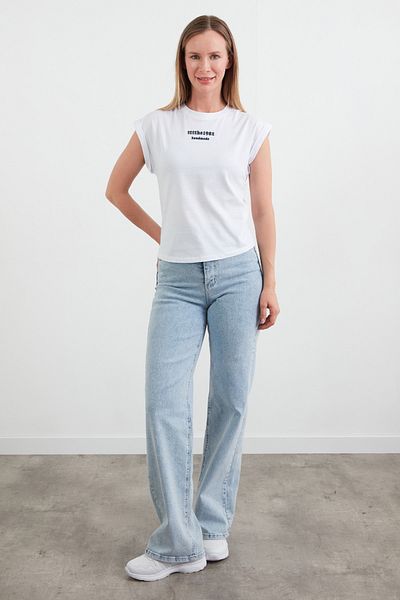 Fulla Moda Tricou cu mânecă japoneză imprimat cu litere în relief