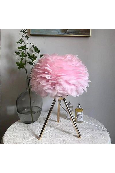 Dexia Pinky-fluffy LED nightstand lamp with pink feathers