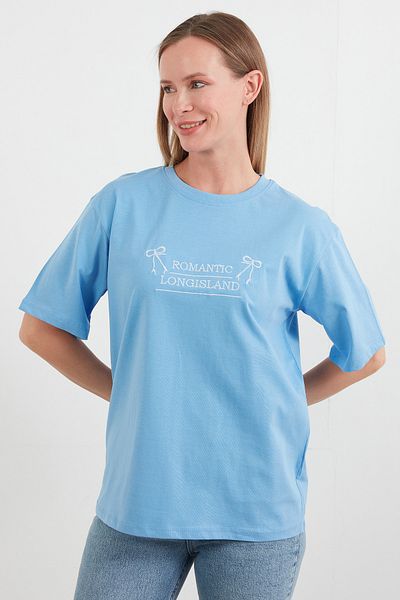 Fulla Moda Tricou oversize cu text și broderie cu panglică