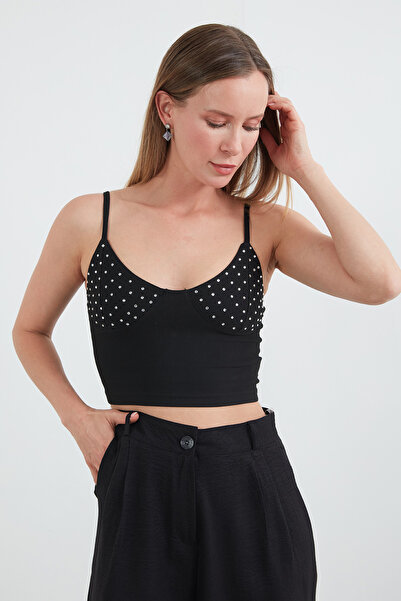 Fulla Moda Stone Embroidered Strap Bustier