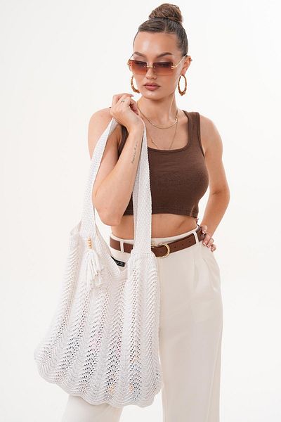 ŞİMAL Women's Tassel Detailed Knitwear Knitted Bag 60070 -