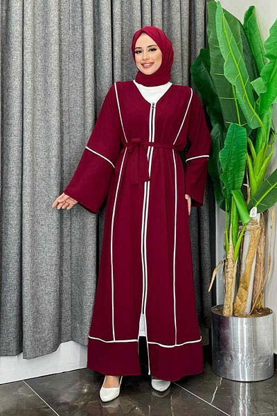 Bym Fashion Μοτίβο ρίγες με φερμουάρ μπροστά και ζώνη μέσης Ferace 7885 Claret Red
