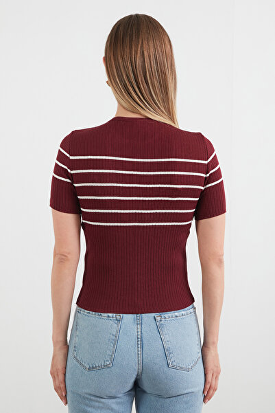 Fulla Moda Striped Ribbed Crew Neck Knitwear Blouse