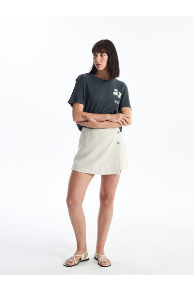 LC Waikiki Nevavm Standard Fit Straight Linen Blend Women's Shorts Skirt with...