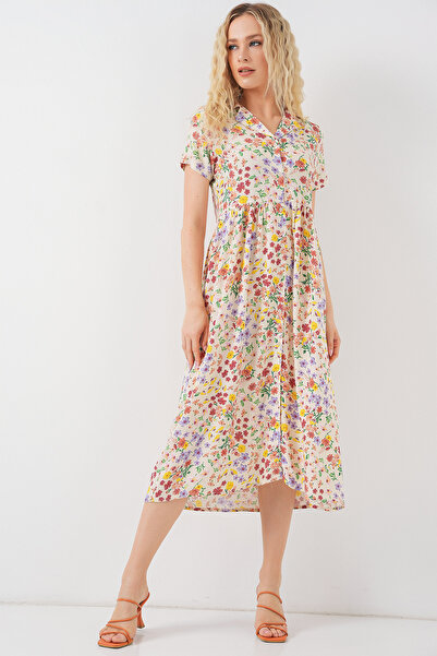 Bigdart Rochie florală cu mânecă scurtă pentru femei 2561 - crem