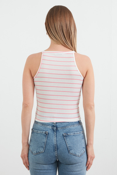 Fulla Moda Ριγέ Δαχτυλίδι Λεπτομερές Κορμάκι με γιακά Halter