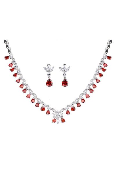 OEM Elegant Zirconia Rubies Necklace and Earrings