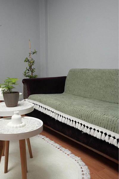 DECORA CASA HOME COLLECTİON Husă de scaun pentru canapea extensibilă antiderapantă din catifea cu franjuri