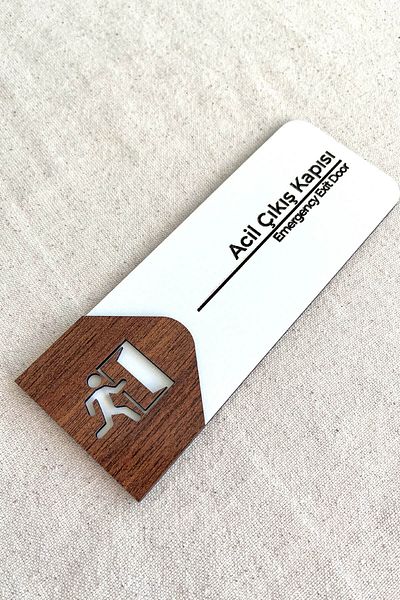 Kuzeylina Emergency Exit Door Sign – Mdf Emergency Direction Sign |   19X7 cm Double Layer