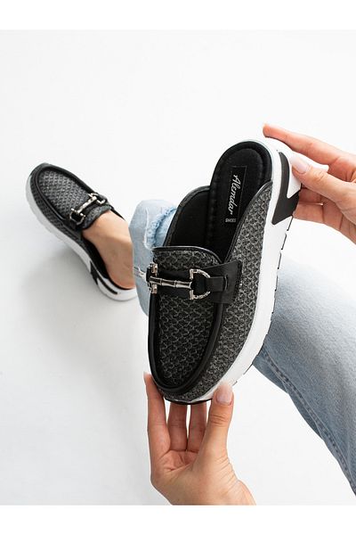 ALEMDAR AYAKKABI Opacus Black Buckle Detail Women's Slippers
