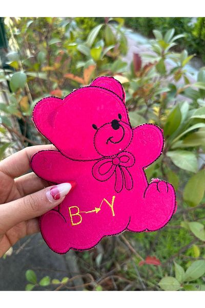 Gönülden Tasarım Iron on Bear Embroidery Sewing Accessory 14X12 cm Pink