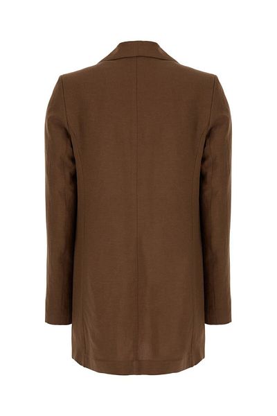 PLAIN Brown Open Jacket With Shawl Collar In Linen And Viscose Woman