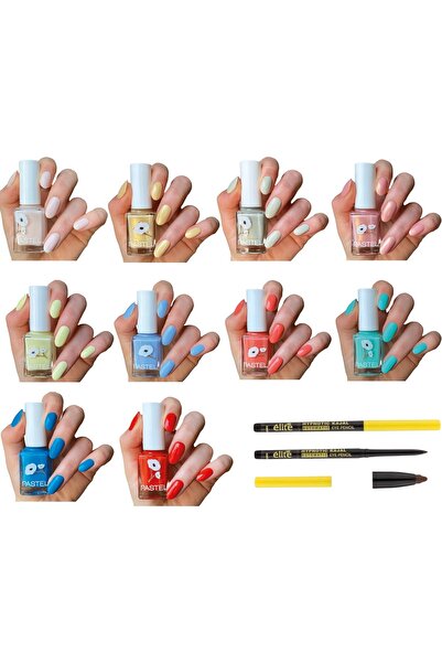 Pastel Oje Summer 2025 10 lu Set + Elite göz kalemi kahverengi (421-420-419-418-415-414-413-412-411-408)