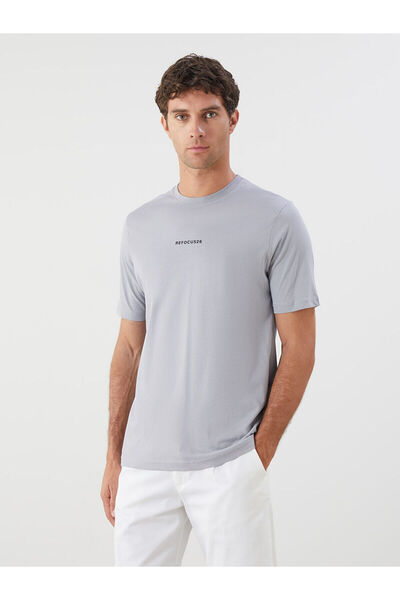 LC Waikiki Nevavm Men's Printed Combed Cotton T-Shirt with Oval Collar and Sh...