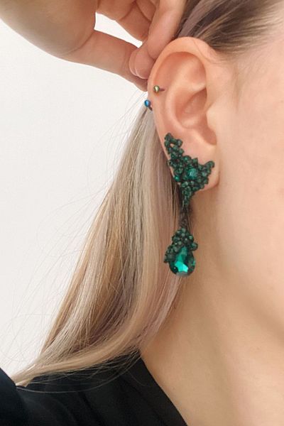 Glaren Green Color Drop Evening Dress Women's Earrings