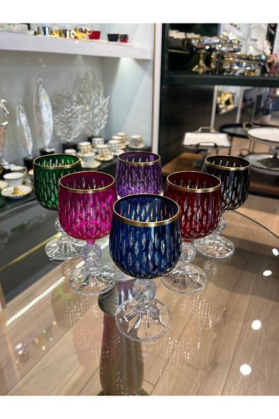 P&ORA PREMIUM KITCHEN PRODUCTS P&Ora Drop Model Colorful 6-Piece Crystal Coffee or Water Glass 150 Cc