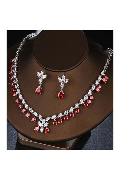 OEM Elegant Zirconia Rubies Necklace and Earrings