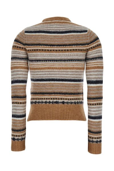 GANNI Multicolor Striped Cardigan With Logo Embroidery In Wool Woman