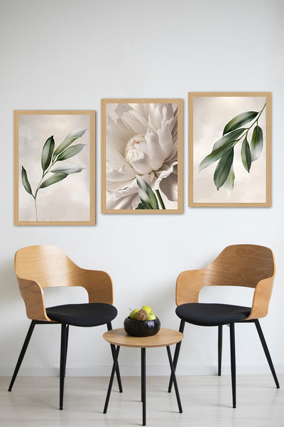 kutuTR 🌿 Zarif Yaprak Dokunuşları – 3’lü MDF UV Baskılı Tablo Seti (13x17 / 21x30 / 30x40 cm) CRVS1034