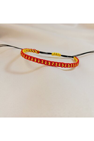 Crystal Atelier Galatasaray Sarı Kırmızı Bileklik-Örgü Makrome Bileklik-GS Ta...