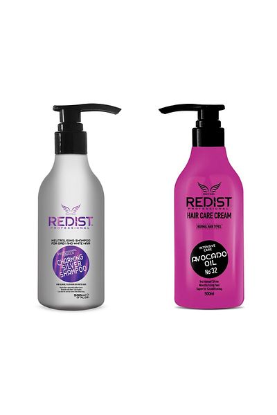 Redist Package Silver Redist Tinting Shampoo 500 ml and Redist Avocado Oil Hair Conditioner 500 ml