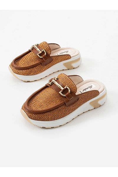 ALEMDAR AYAKKABI Opacus Brown Buckle Detail Women's Slippers