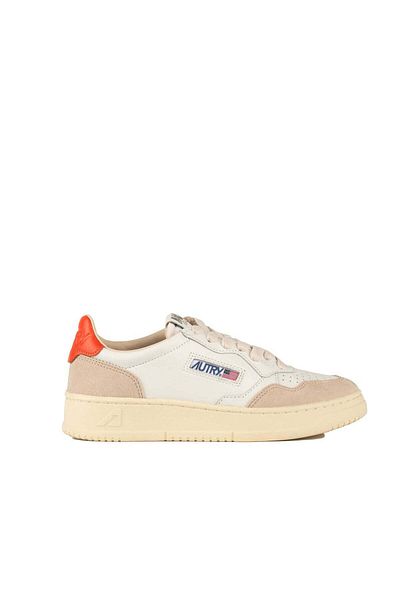 AUTRY Autry Orange And White Suede And Leather Medalist Low Sneakers