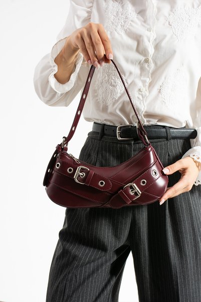 Kaya Bag Claret Red Women's Shoulder and Shoulder Bag 13X30 Size