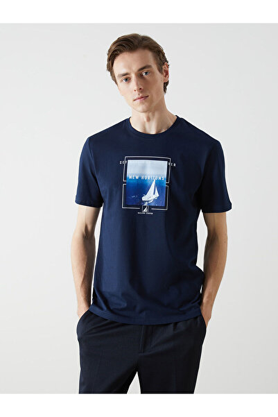 LC Waikiki Tricou pentru bărbați din bumbac pieptănat cu mânecă scurtă cu dec...