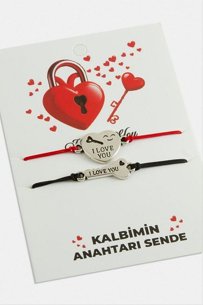AKSESUARIM 2 Pieces Heart Key Rope Bracelet