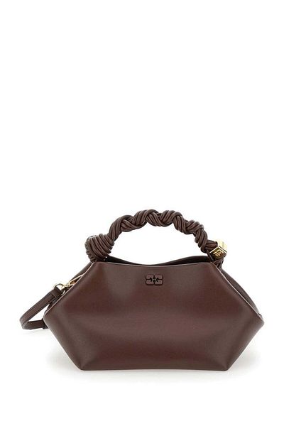 GANNI 'Small Ganni Bou' Brown Handbag With Butterfly Logo And Hand-Braided Strands In Leather Woman