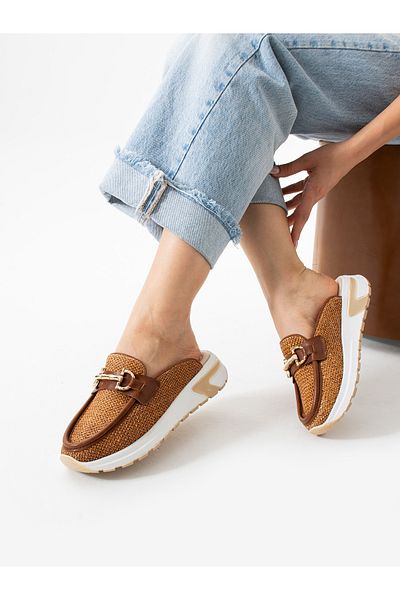 ALEMDAR AYAKKABI Opacus Brown Buckle Detail Women's Slippers