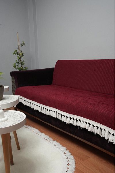 DECORA CASA HOME COLLECTİON Husă de scaun pentru canapea extensibilă antiderapantă din catifea cu franjuri