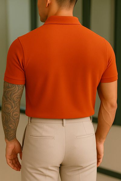 Buteks Unisex Orange Sports Button Cotton Casual Short Sleeve Regular Fit Polo T-Shirt