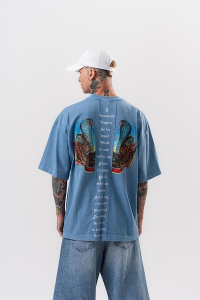 Respire Ανδρικό μπλουζάκι με στάμπα Snake Washed Oversize Μπλε