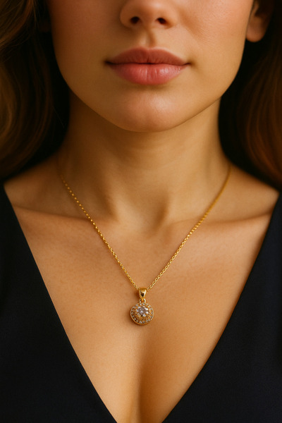 Lorvia قلادة نسائية من الأحجار الكريمة المستديرة اللامعة - سلسلة فولاذية ذهبي...