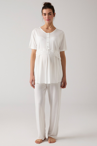 MERCİ MARYA Çiçek Desen Sabahlıklı Hamile Lohusa 3'lü Pijama Takımı