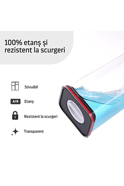 NEOFLAM Food containers, Smart Seal, square, black/red lid, 0.55L, set of 4