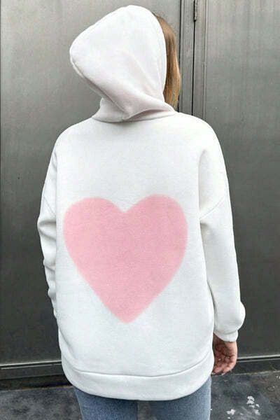 StreetWear Outlet Hanorac Dama, Classic, Cu Gluga, Imprimeu Inima Roz