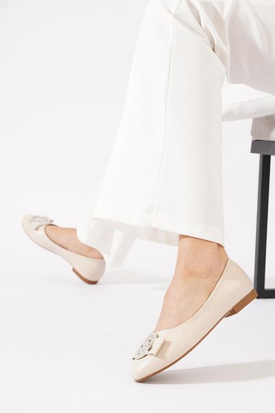 Moda Pie Medser Debt Buckle Women's Ballerina Beige Skin