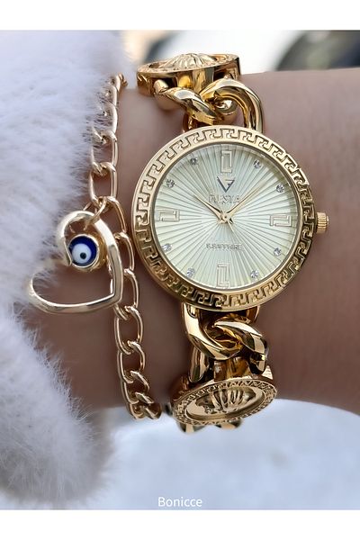 Fiesta Chain Steel Cord, Yellow Gold, Wedding, Engagement, Bridal Watch Women's Watch Bracelet Gift