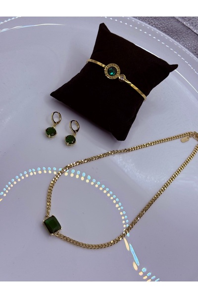 FASHİON JEWELRY Zerra Bella Zümrüt Taşlı Çelik Set